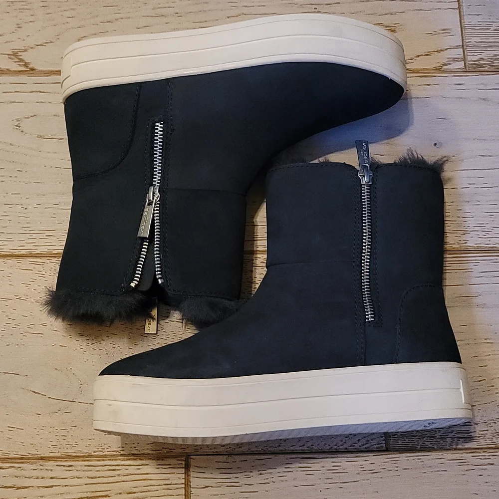 J/SLIDES Black Faux Fur High-Top Slip-On Sneakers